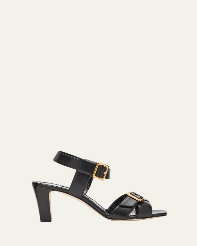 Shbealo Leather Crisscross Buckle Sandals